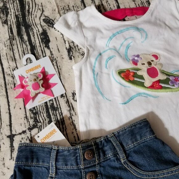 Gymboree Surf Adventure 4T Koala Shirt Skirt Hair Clip Outfit NWT - Picture 2 of 7